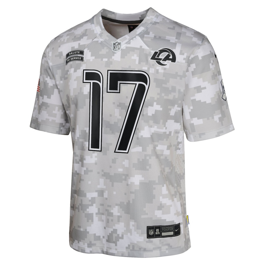 Puka Nacua 17 Los Angeles Rams 2024 Salute to Service Game Arctic Camo NFL Jersey Youth