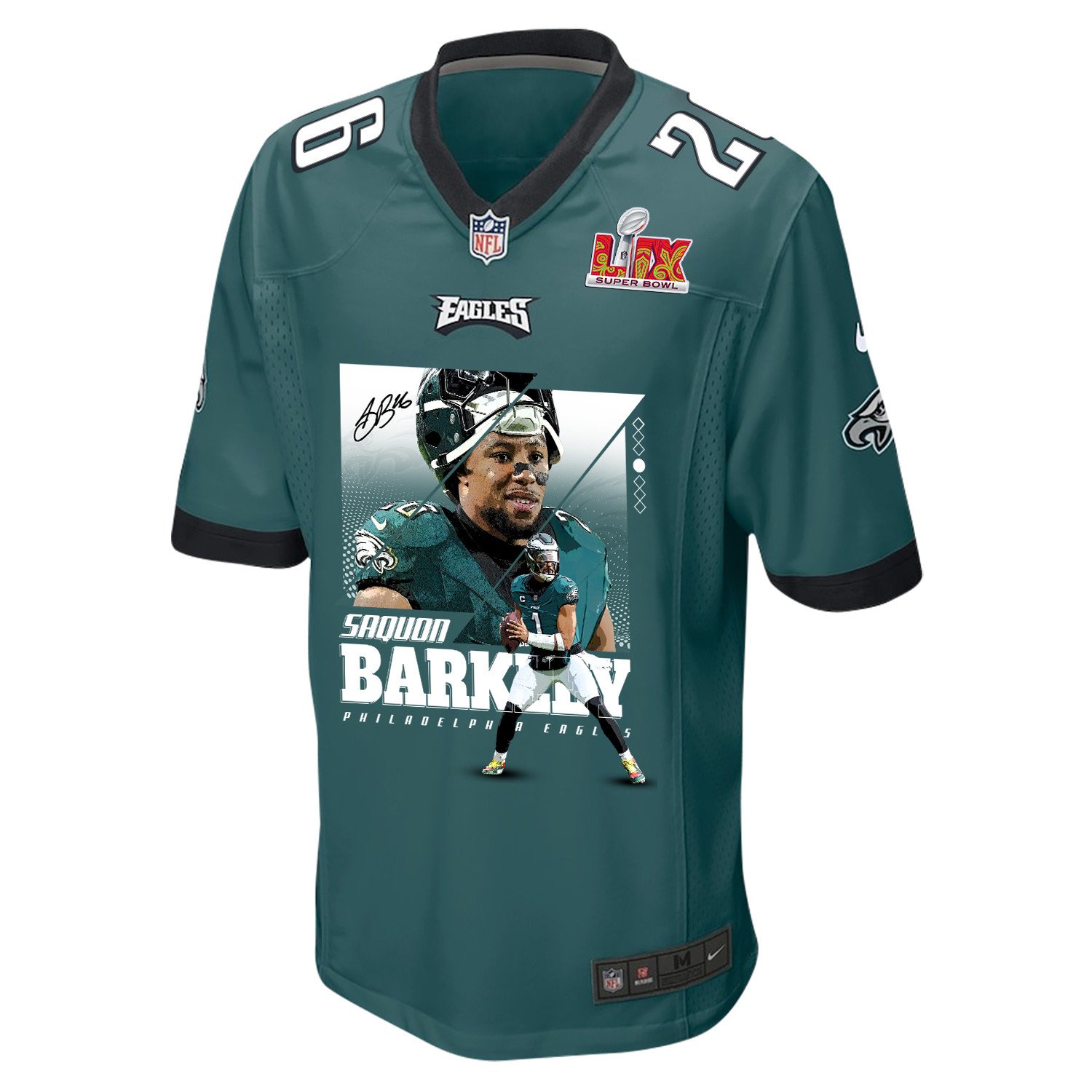 Saquon Barkley 26 Philadelphia Eagles Be Super Bowl LIX Champions' Game Midnight Green NFL Jersey Men's