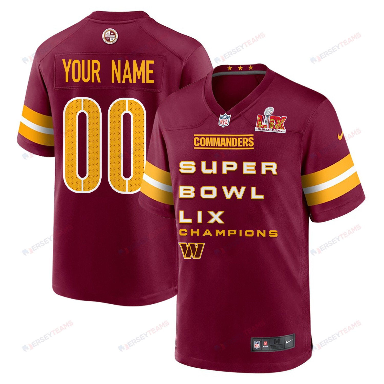 Washington Commanders Super Bowl LIX Champions V3 Game Custom Burgundy NFL Jersey Men's