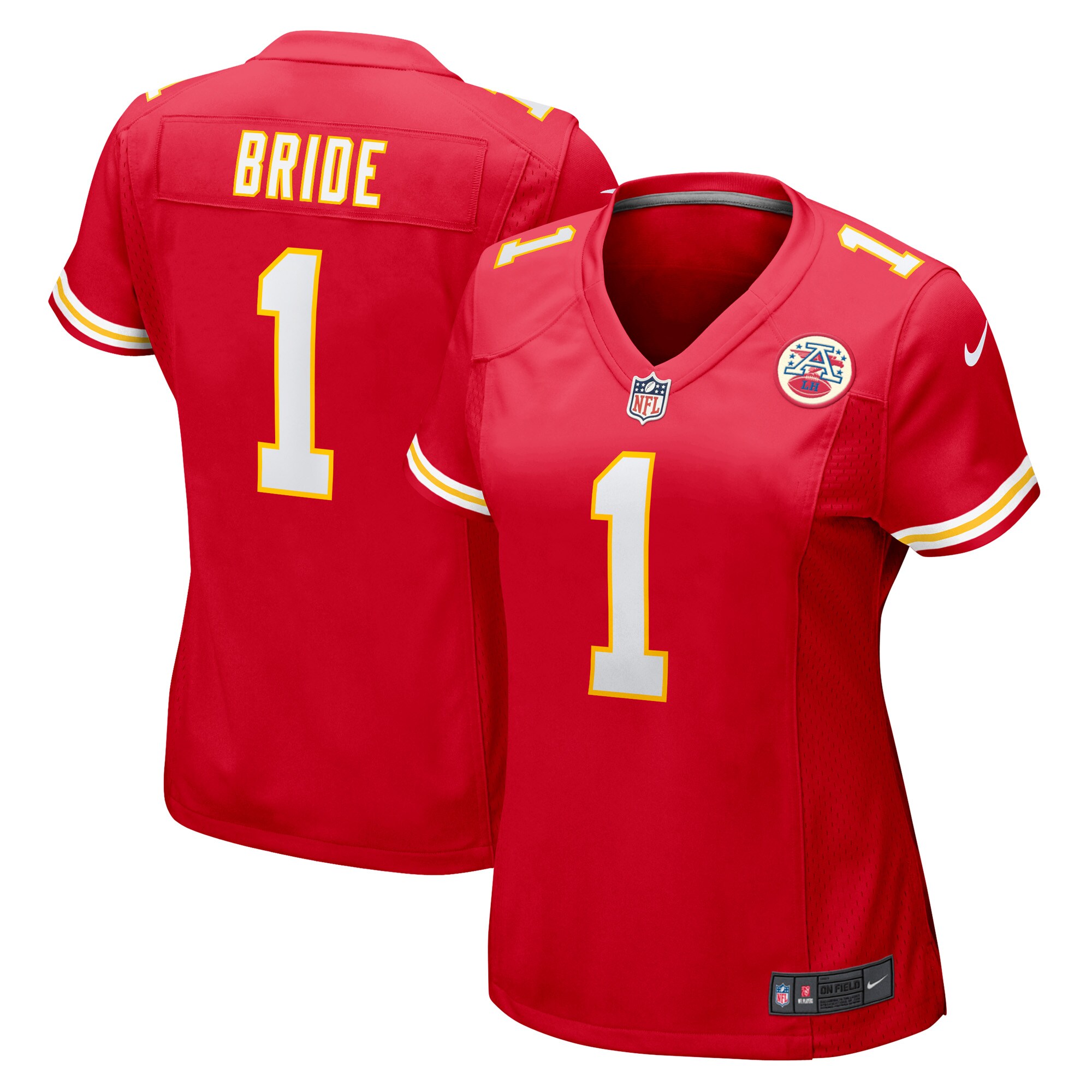 Kansas City Chiefs Number 1 Bride Red Game NFL Jersey Women's