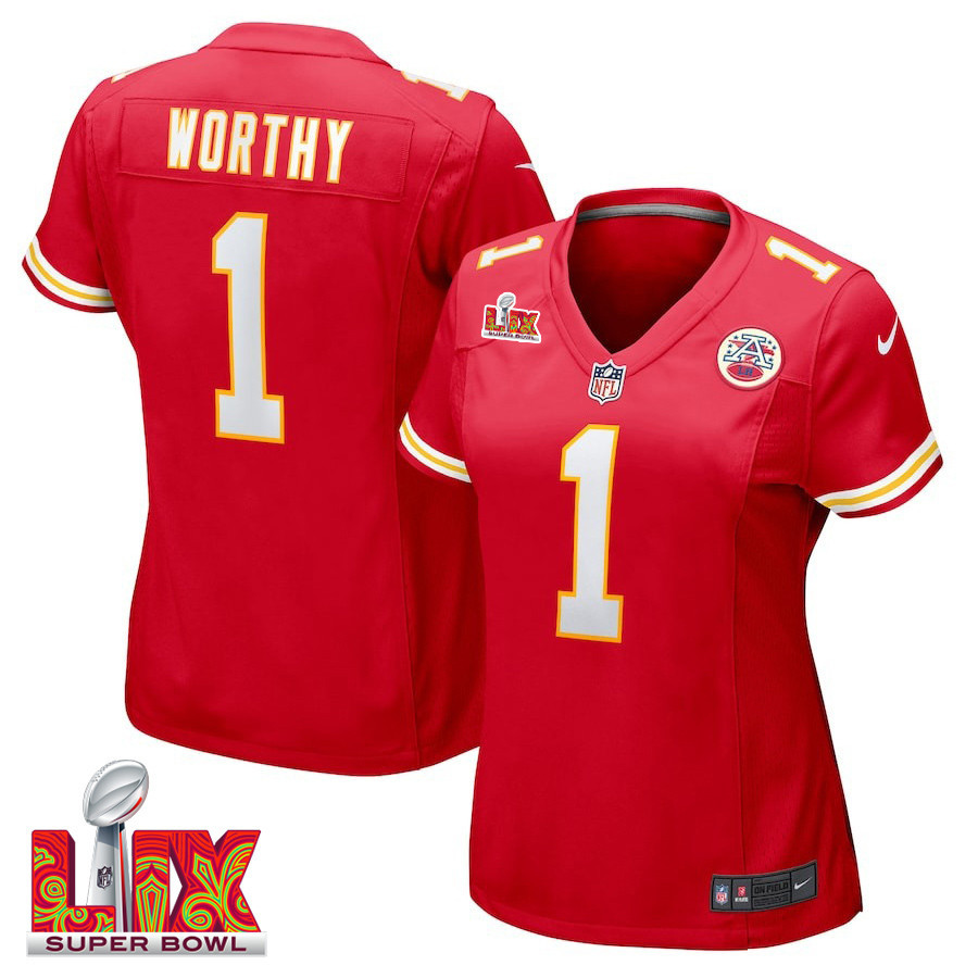 Xavier Worthy #1 Kansas City Chiefs Super Bowl LIX Red NFL Jersey Women's