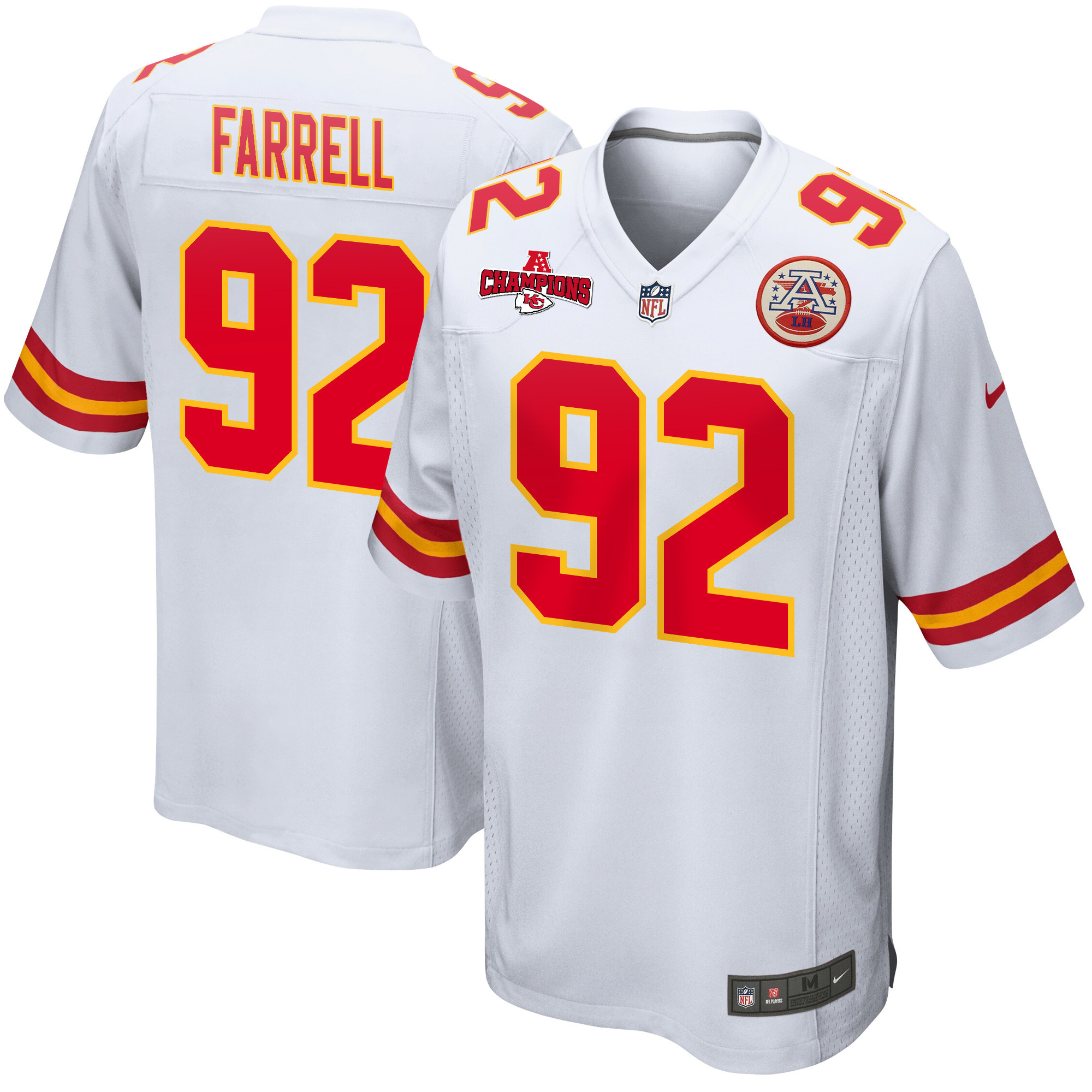 Neil Farrell 92 Kansas City Chiefs AFC Champions Patch Game White NFL Jersey Men's