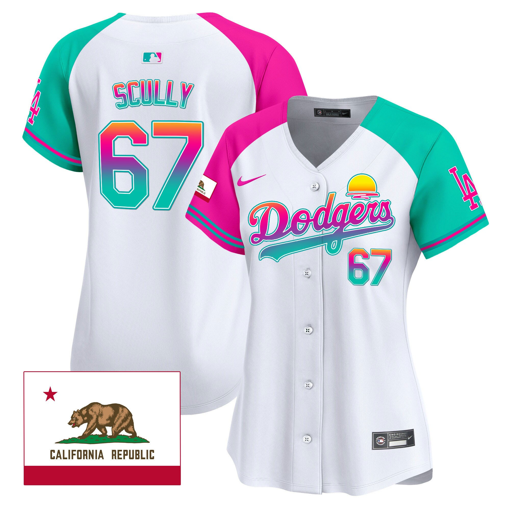 Vin Scully 67 Los Angeles Dodgers 2024 Los Angeles City Style California Republic Patch Alternate MLB Jersey Women's