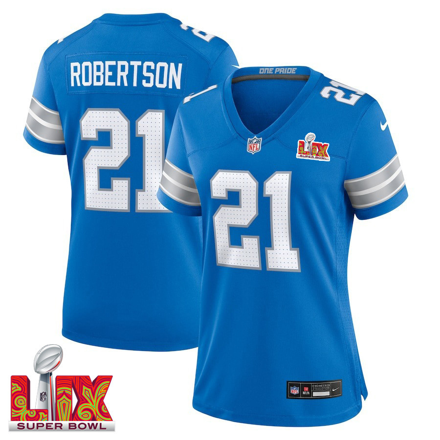 Amik Robertson #21 Detroit Lions Super Bowl LIX Blue NFL Jersey Women's