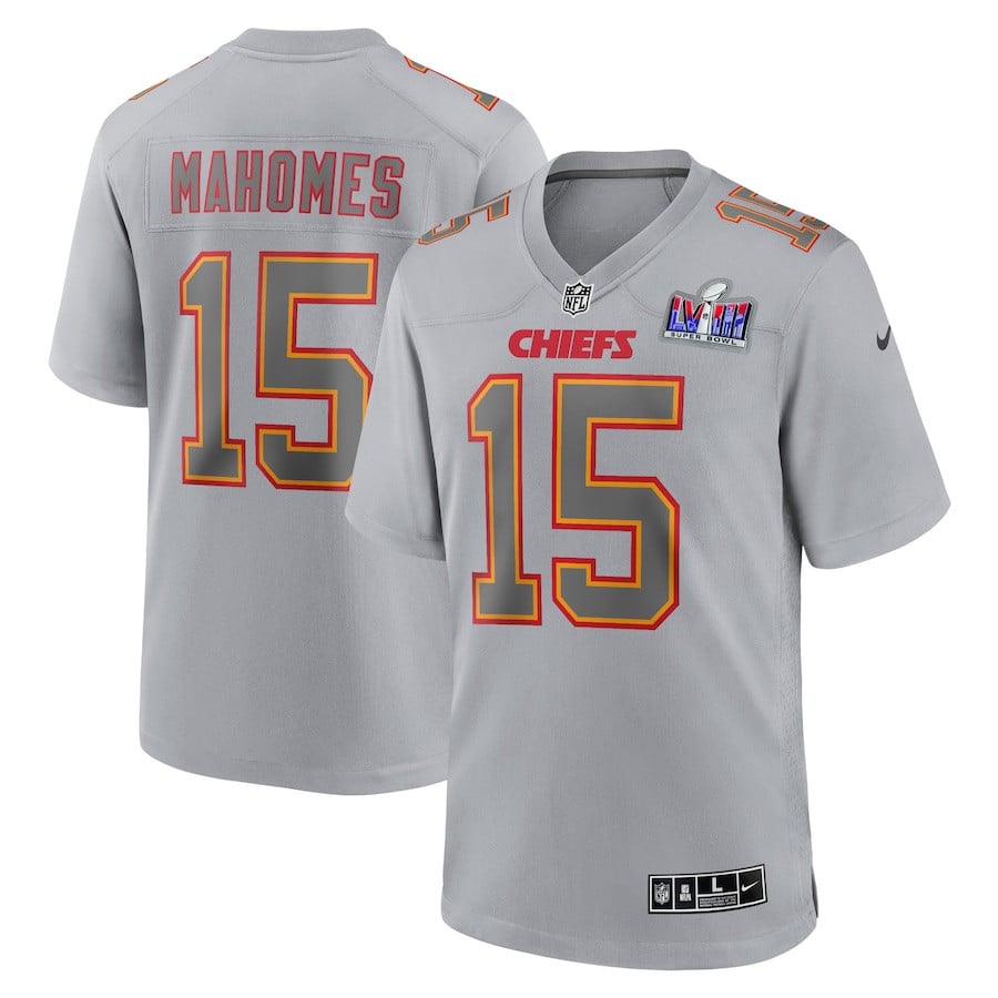 Patrick Mahomes 15 Kansas City Chiefs Super Bowl LVIII Atmosphere Fashion Game Gray NFL Jersey Men's
