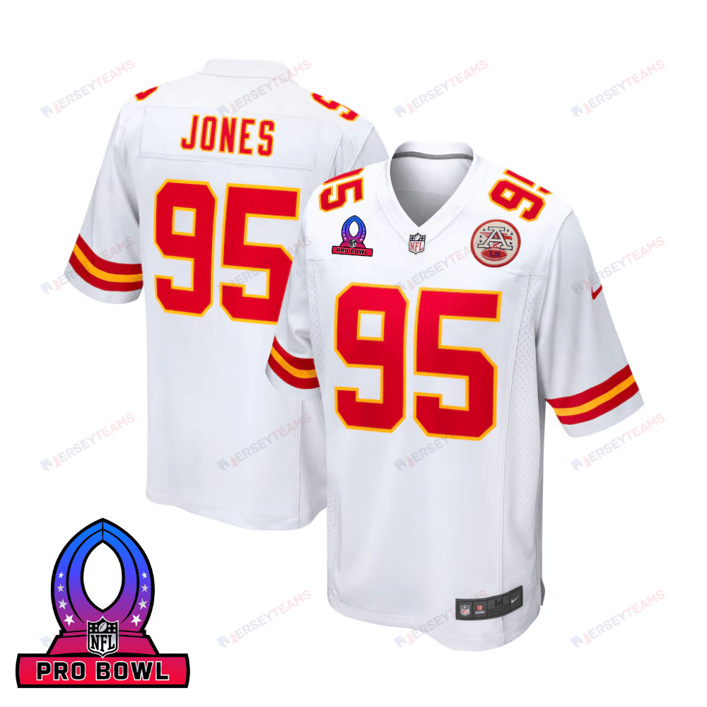Chris Jones 95 Kansas City Chiefs 2025 Pro Bowl Patch Game White NFL Jersey Men's