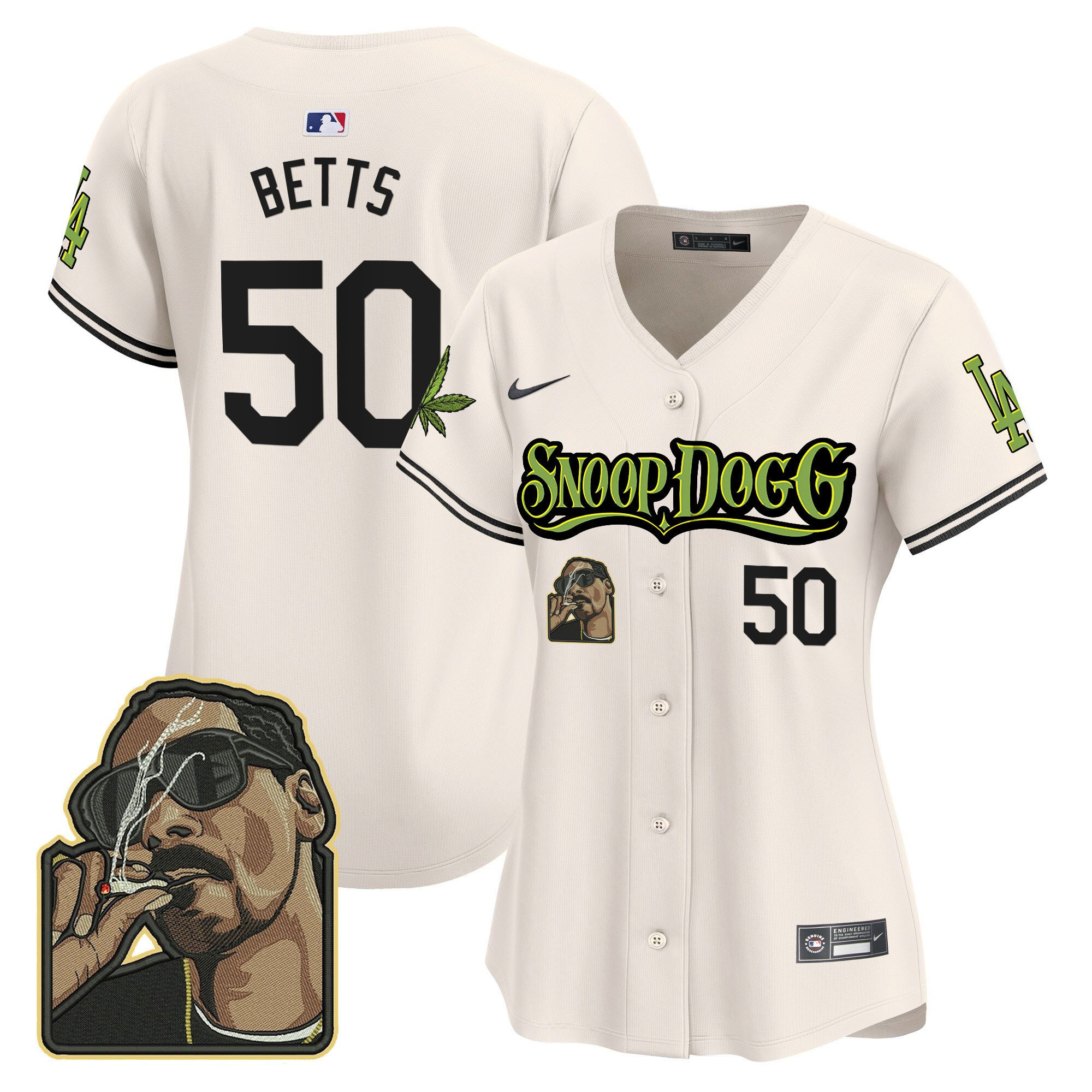 Mookie Betts 50 Los Angeles Dodgers Snoop Dogg Cream MLB Jersey Women's