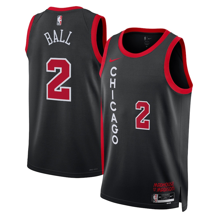 Lonzo Ball 2 Chicago Bulls 2023/24 City Edition Swingman Black NBA Jersey Men's
