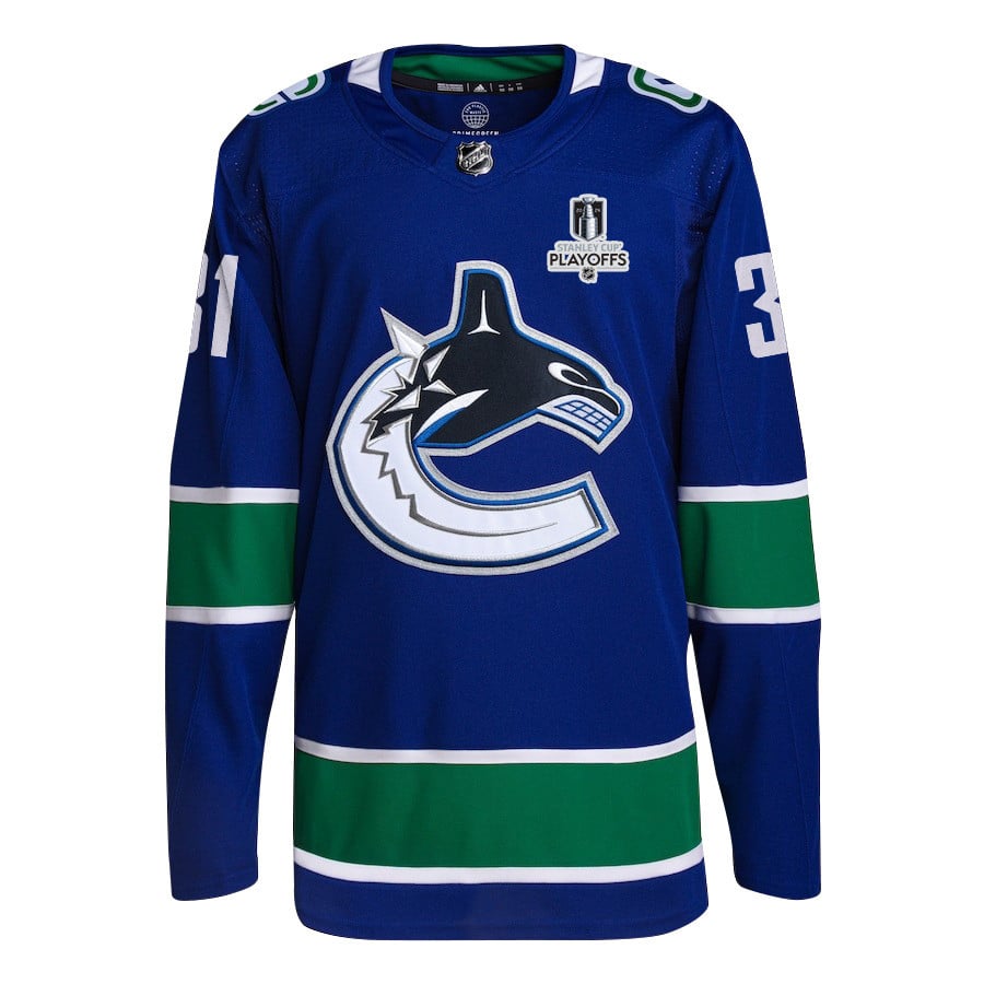 Arturs Silovs 31 Vancouver Canucks 2024 Playoffs Patch Home Blue NHL Jersey Men's