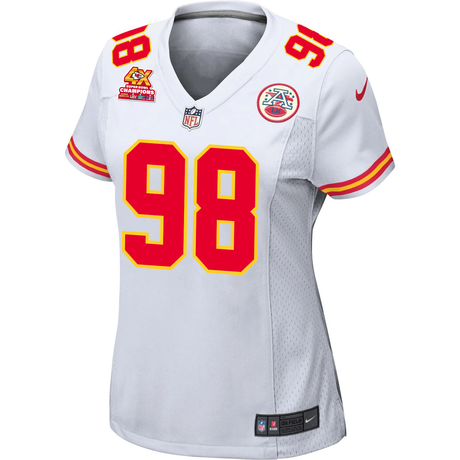 Tershawn Wharton 98 Kansas City Chiefs Super Bowl LVIII Champions 4X Game White NFL Jersey Women's