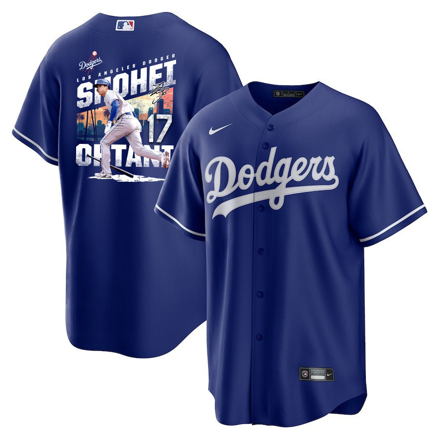 Shohei Ohtani 17 Los Angeles Dodgers Signed Homerun 2023 Alternate Royal MLB Jersey Men's