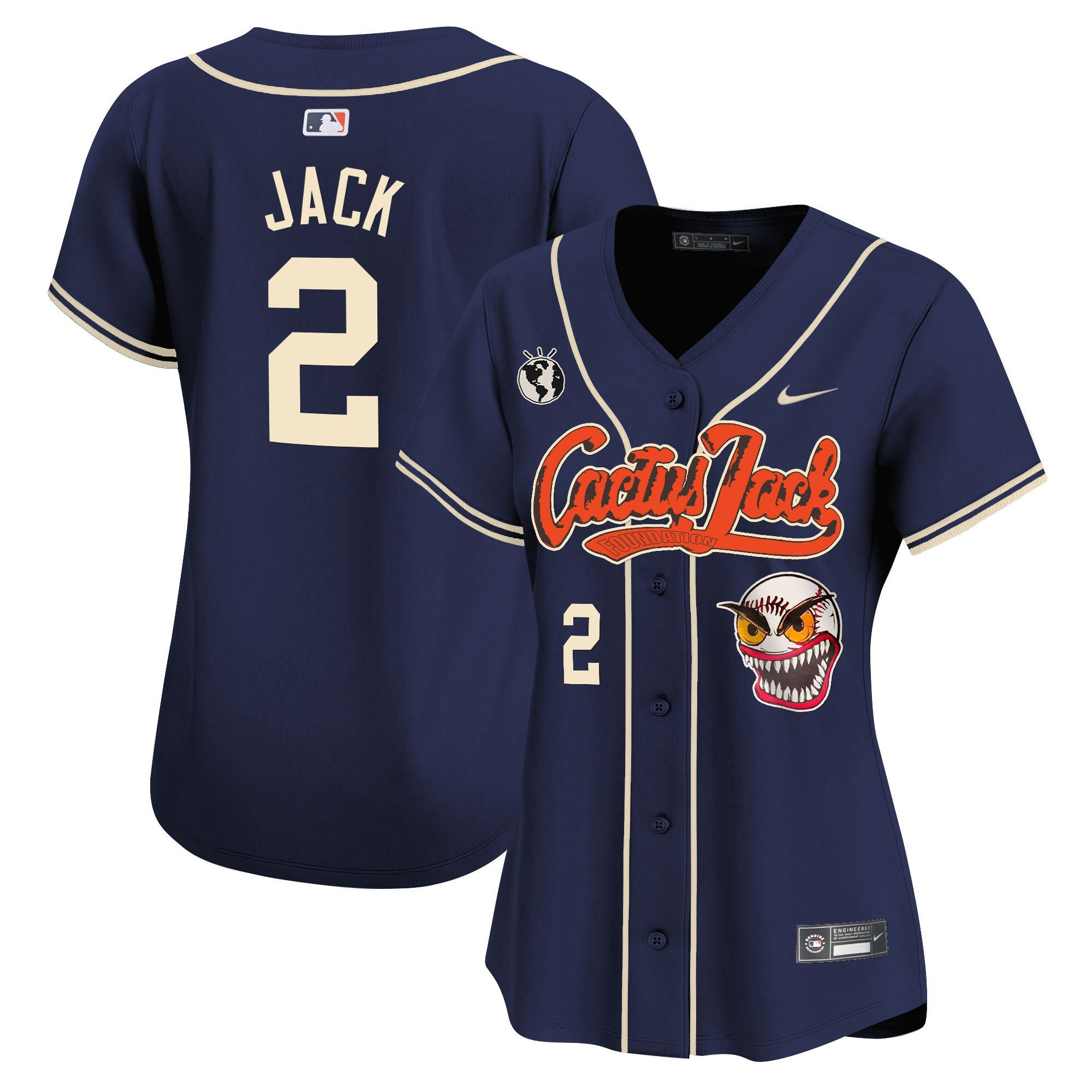 Jack 2 Houston Astros Cactus Jack Patch Navy MLB Jersey Women's