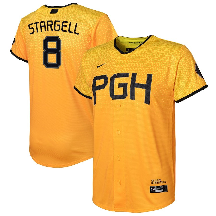 Willie Stargell 8 Pittsburgh Pirates 2023 City Connect Gold MLB Jersey Youth