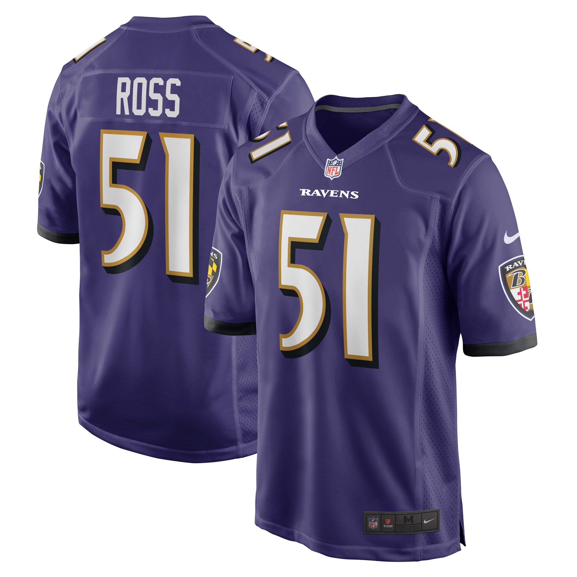Baltimore Ravens Josh Ross Purple Game Player NFL Jersey Men's