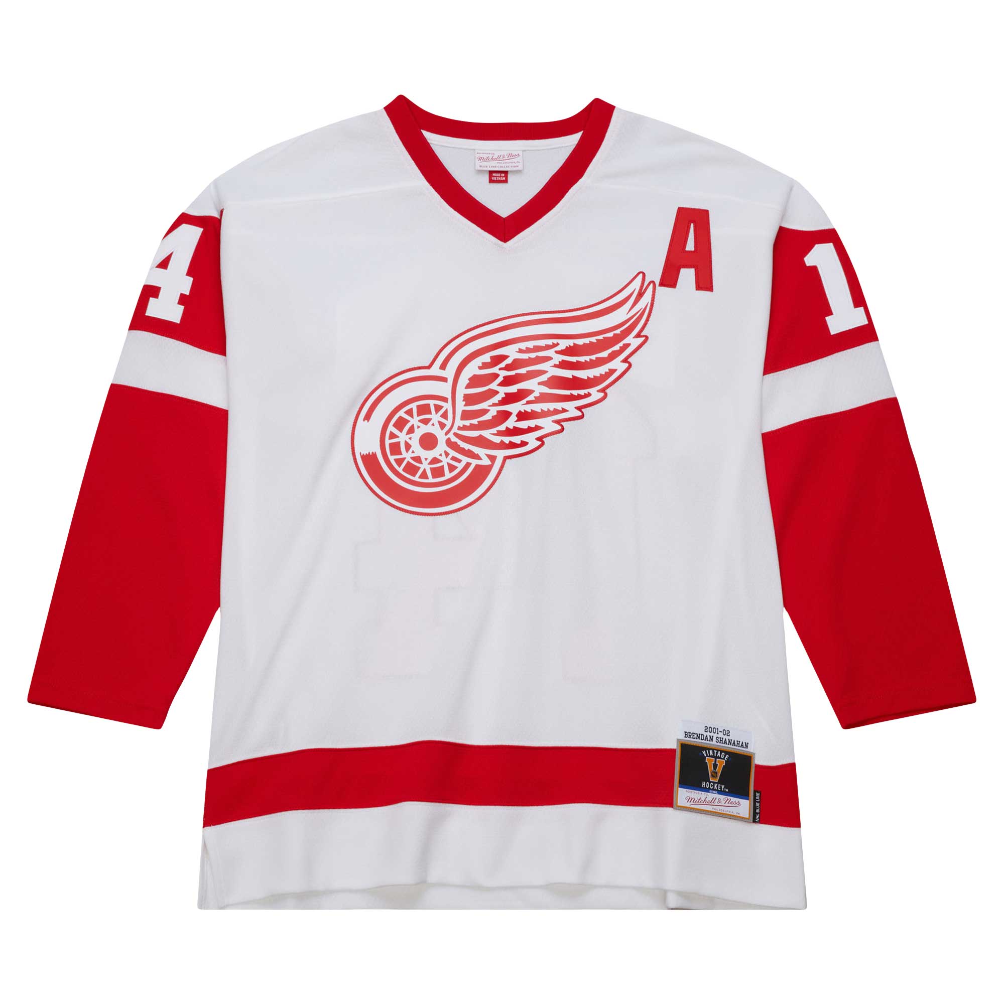 Detroit Red Wings Brendan Shanahan Mitchell Ness White 2001/02 Alternate Captain Blue Line Player NHL Jersey Men's