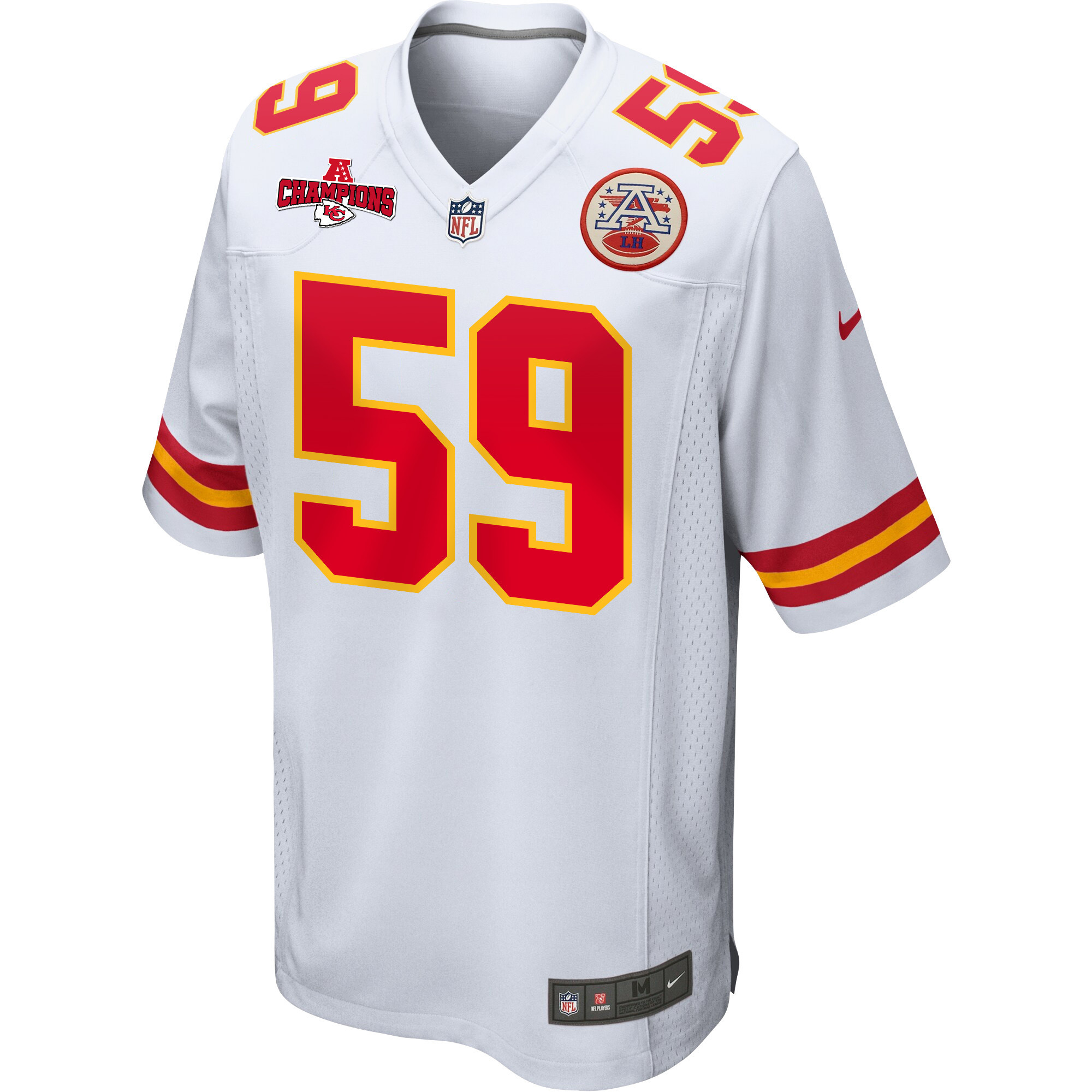 Darius Harris 59 Kansas City Chiefs AFC Champions Patch Game White NFL Jersey Men's