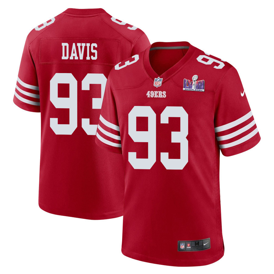 Kalia Davis 93 San Francisco 49ers Super Bowl LVIII Patch Game Scarlet NFL Jersey Men's