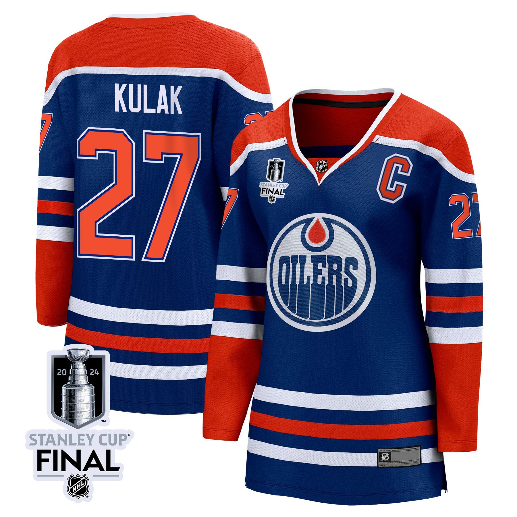 Brett Kulak 27 Edmonton Oilers 2024 STANLEY CUP Final Home Royal NHL Jersey Women's