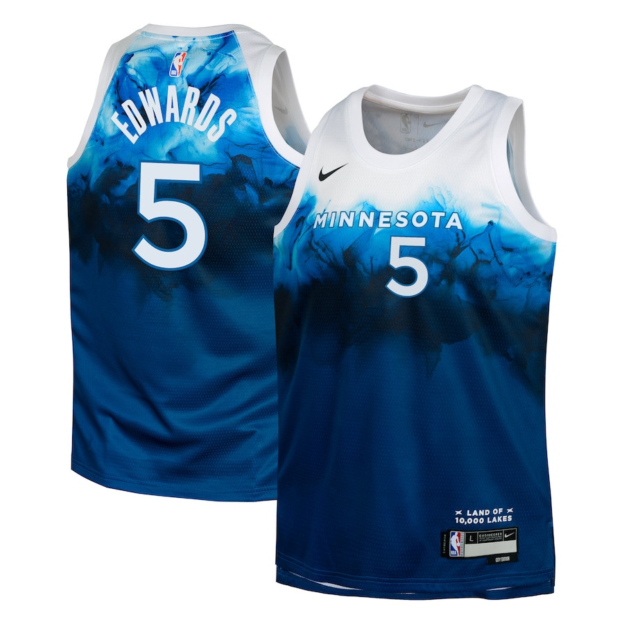 Anthony Edwards 5 Minnesota Timberwolves 2023/24 City Edition Swingma Blue NBA Jersey Youth