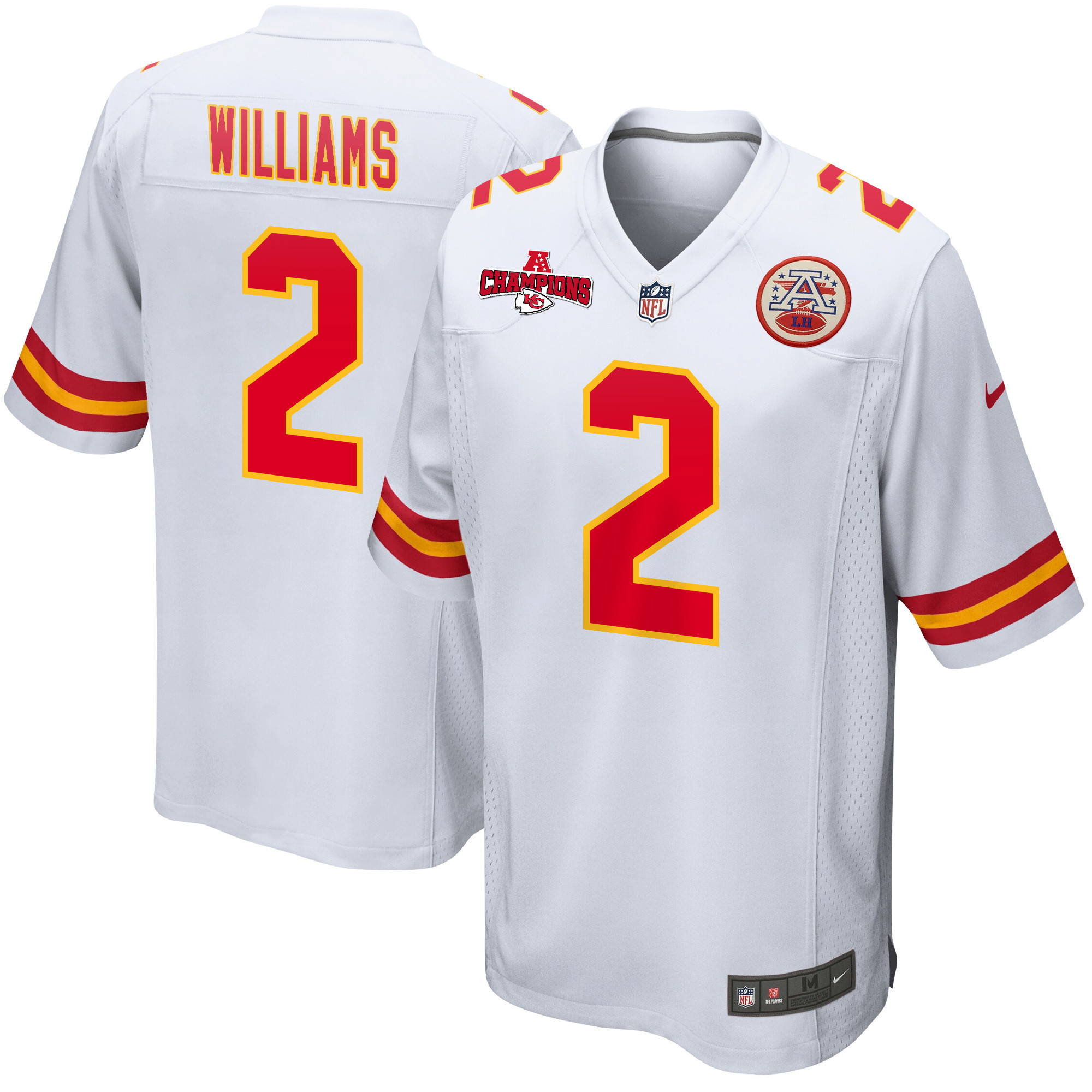 Joshua Williams 2 Kansas City Chiefs AFC Champions Patch Game White NFL Jersey Men's