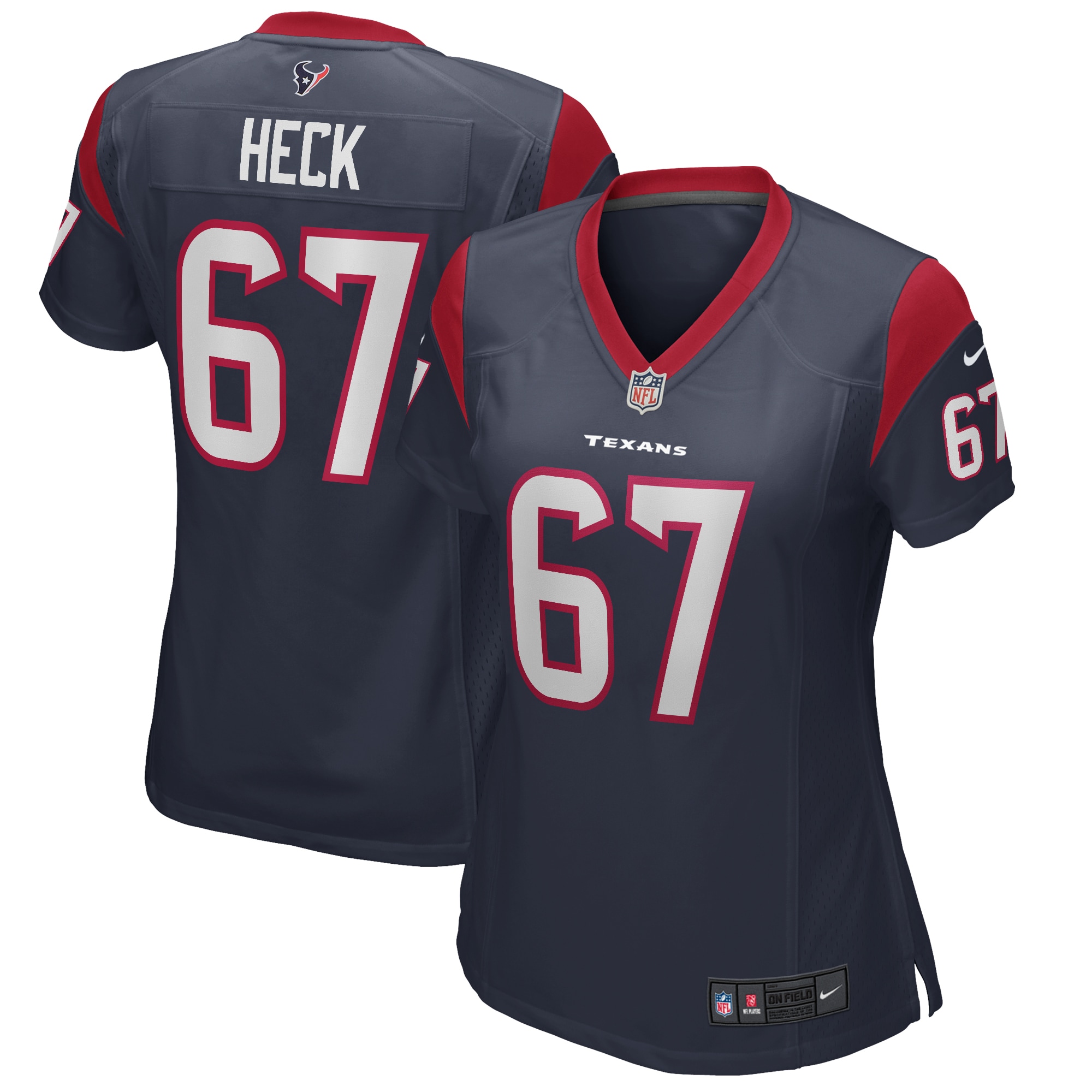 Houston Texans Charlie Heck Navy Game NFL Jersey Women's
