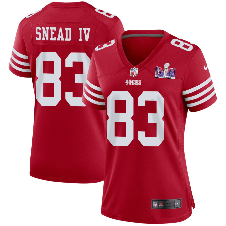 Willie Snead IV 83 San Francisco 49ers Super Bowl LVIII Patch Game Scarlet NFL Jersey Women's