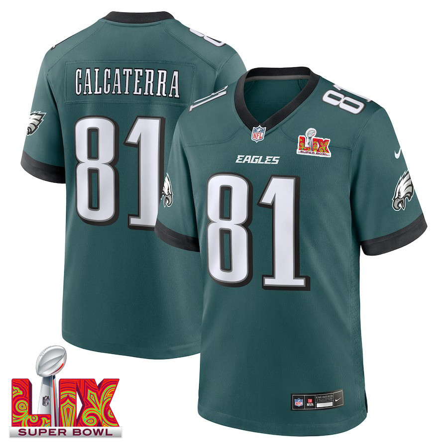 Grant Calcaterra #81 Philadelphia Eagles Super Bowl LIX Midnight Green NFL Jersey Men's