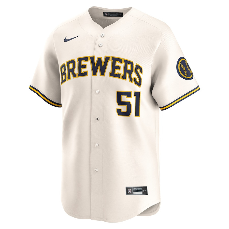 Freddy Peralta 51 Milwaukee Brewers Home Limited Player Cream MLB Jersey Men's