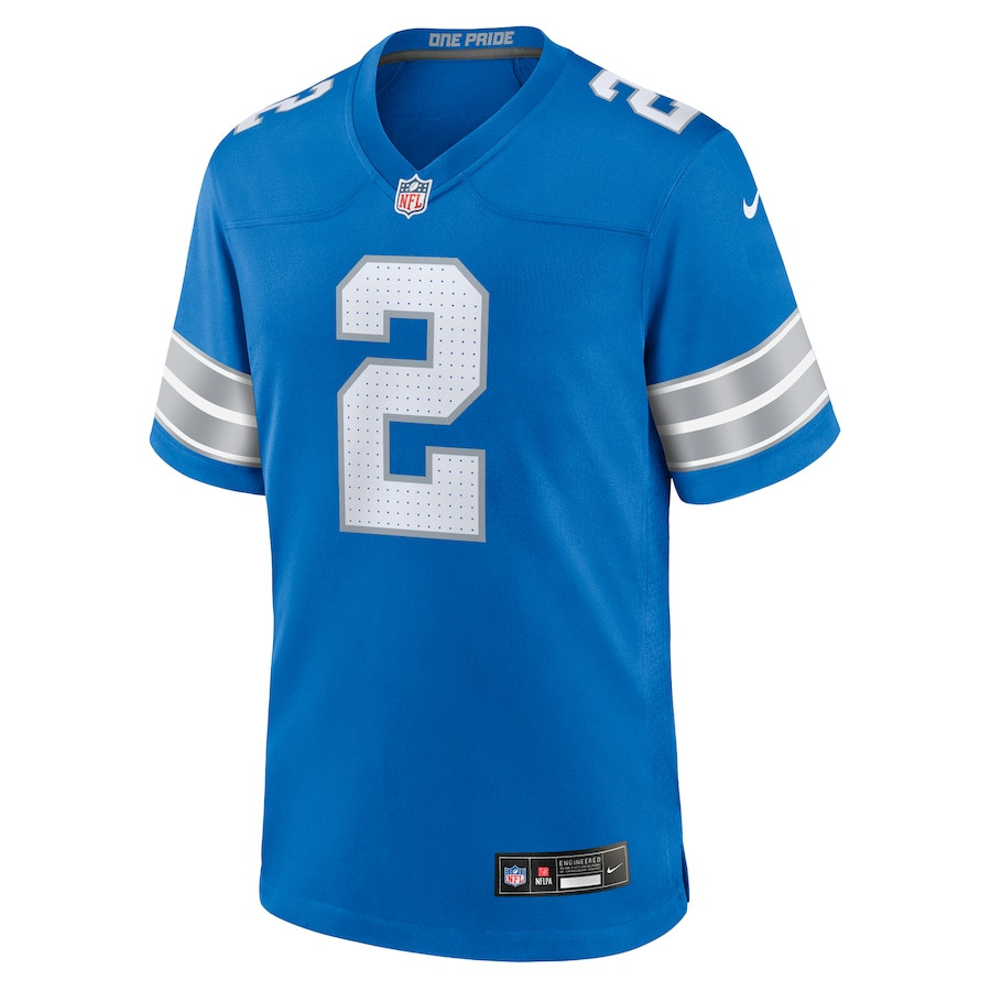 Hendon Hooker 2 Detroit Lions Team Game Blue NFL Jersey Men's