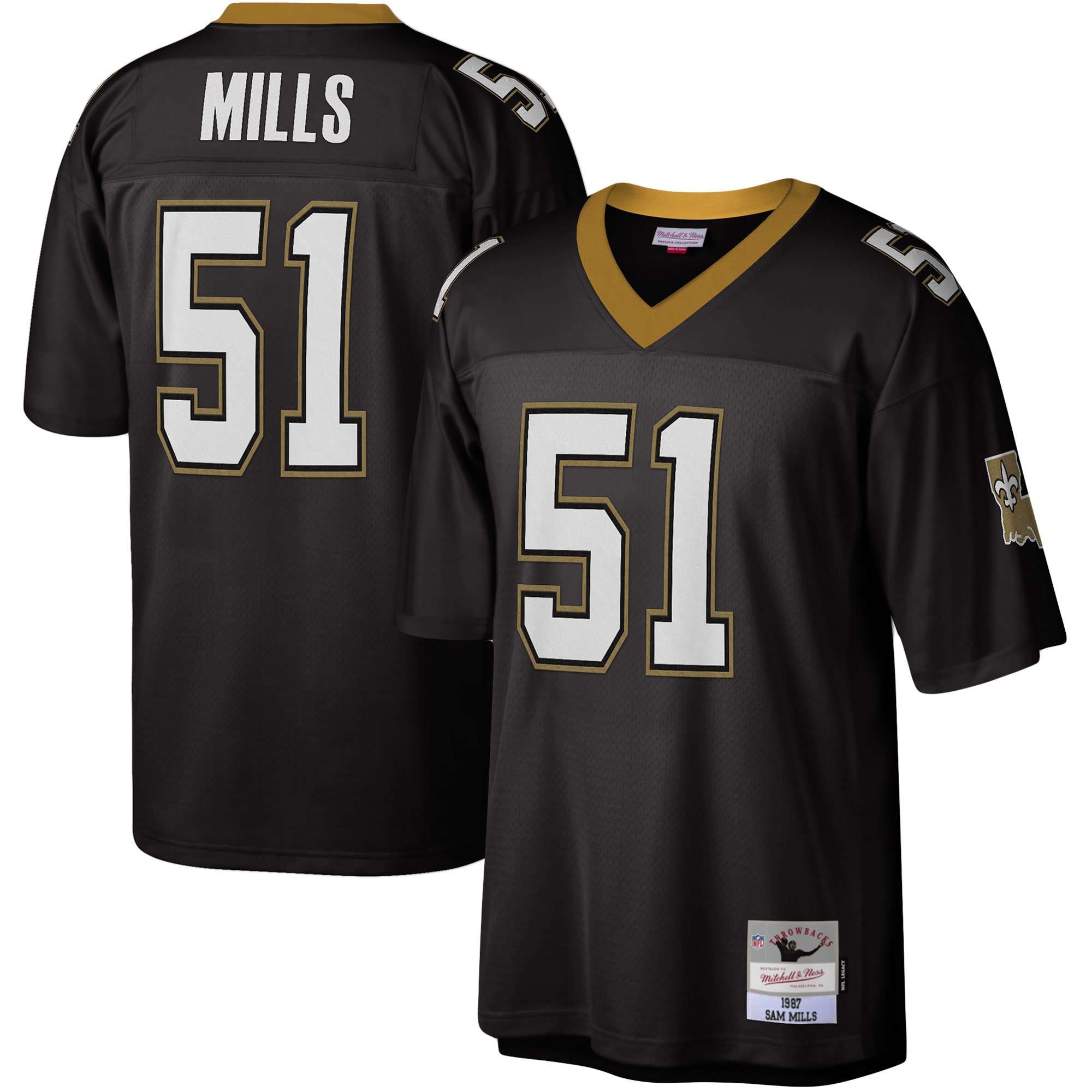New Orleans Saints Sam Mills Mitchell Ness Black Legacy NFL Jersey Men's