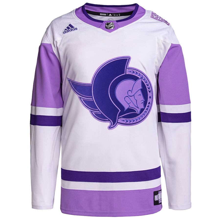 Ottawa Senators Fights Cancer Primegreen Custom White/Purple NHL Jersey Men's