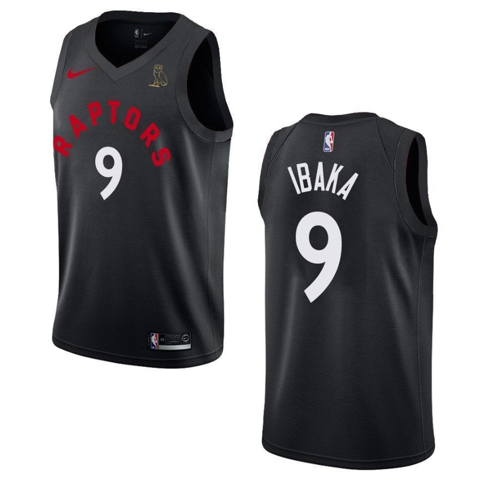 Toronto Raptors 9 Serge Ibaka Drake Ovo Collection Black NBA Jersey Men's