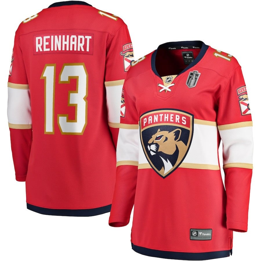 Sam Reinhart 13 Florida Panthers 2024 Stanley Cup Final Home Breakaway Player Red, Women NHL Jersey Women's