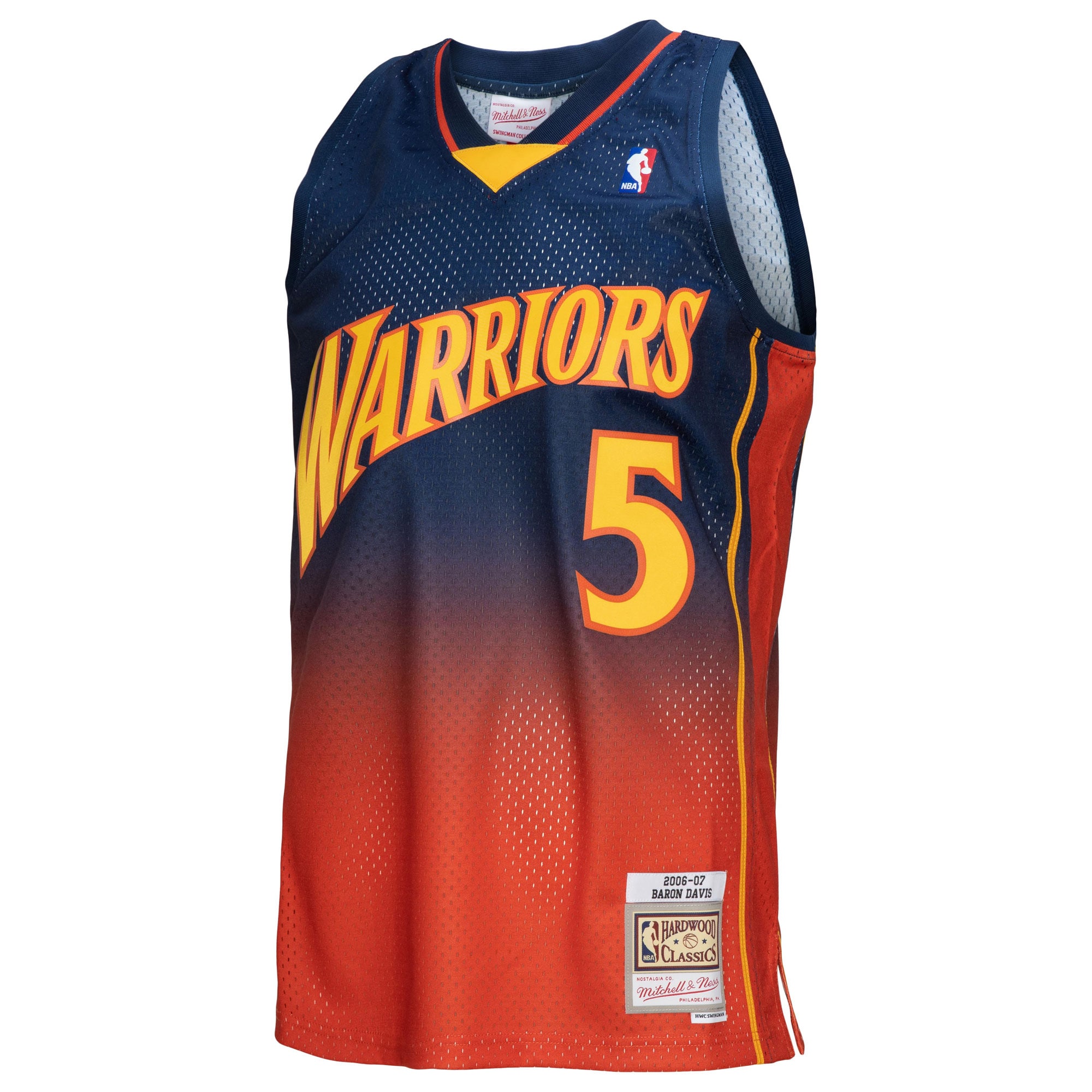 Mitchell Ness Baron Davis Navy/Orange Golden State Warriors 2006/07 Hardwood Classics Fadeaway Swingman Player NBA Jersey Men's