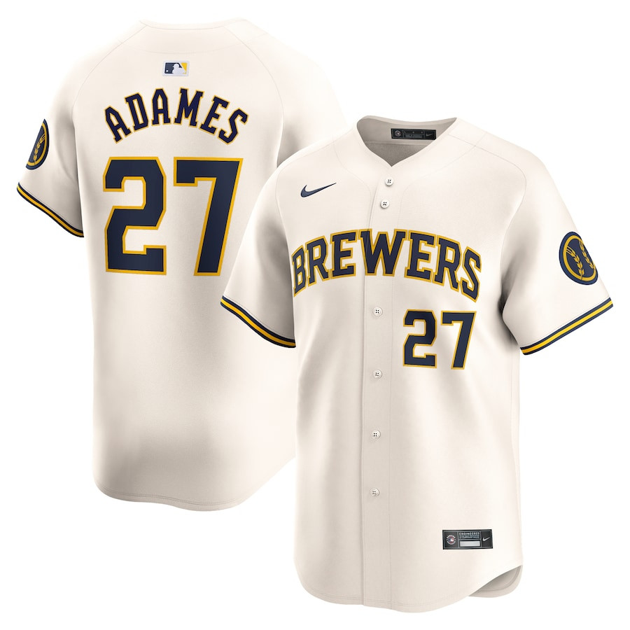 Willy Adames 27 Milwaukee Brewers Home Limited Player Cream MLB Jersey Men's