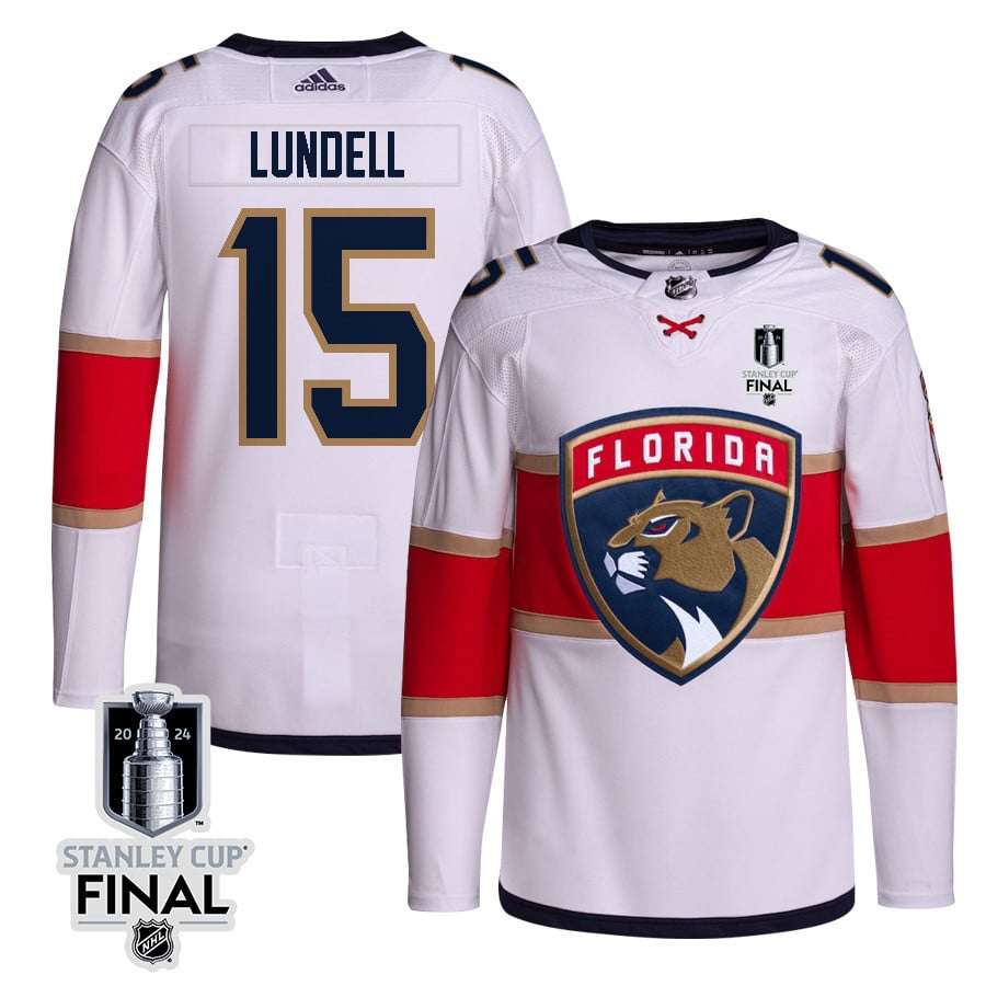 Anton Lundell 15 Florida Panthers 2024 STANLEY CUP Final Away Breakaway White NHL Jersey Men's