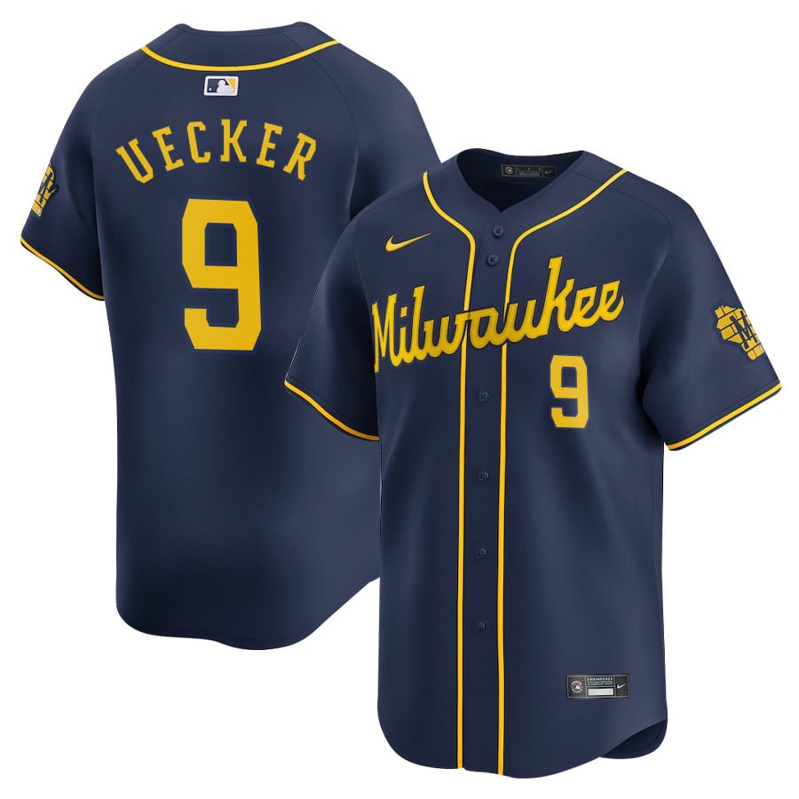 Bob Uecker #9 Milwaukee Brewers Alternate Limited Player ??Navy MLB Jersey Men's