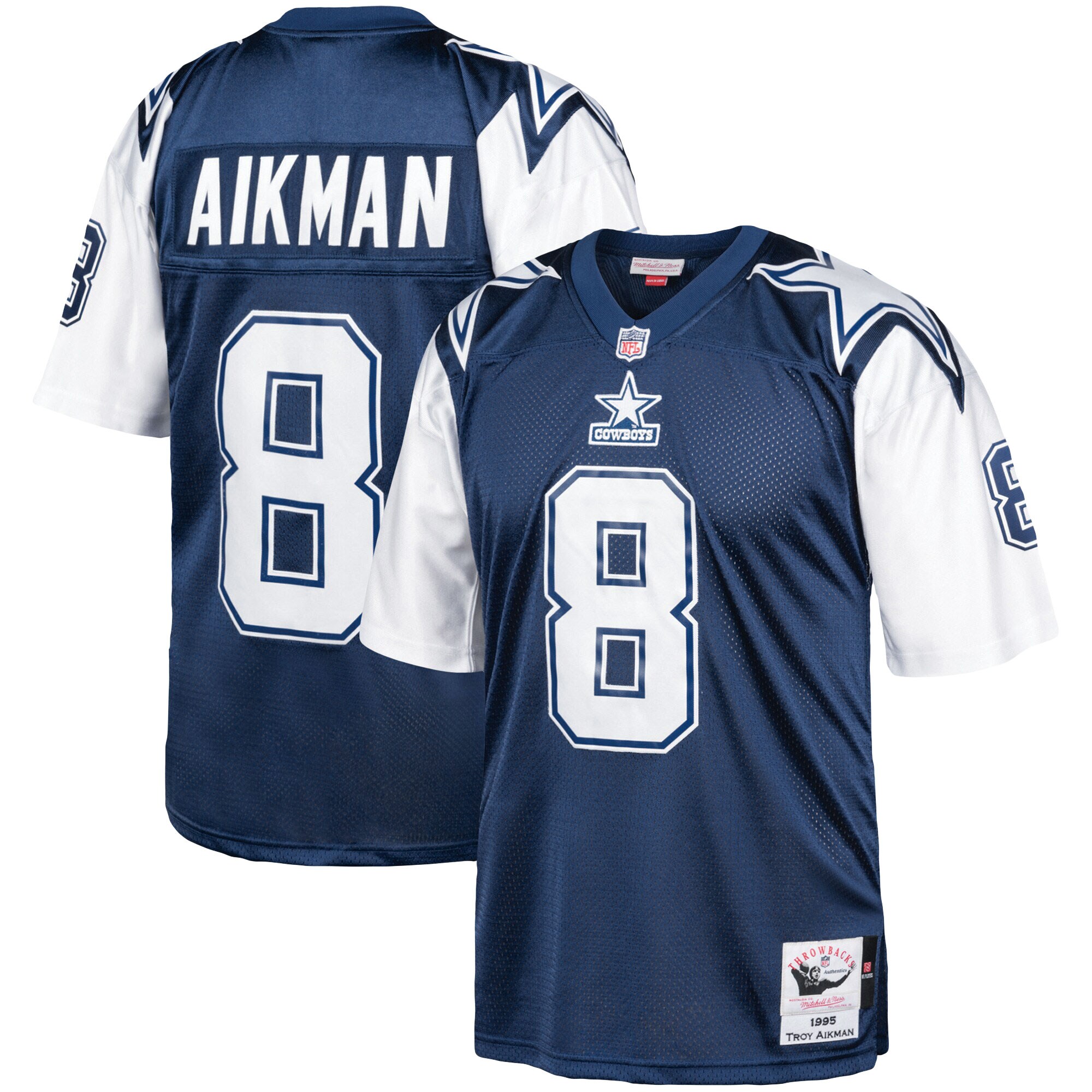 Dallas Cowboys 1995 Troy Aikman Mitchell Ness Navy Throwback Retired Player NFL Jersey Men's