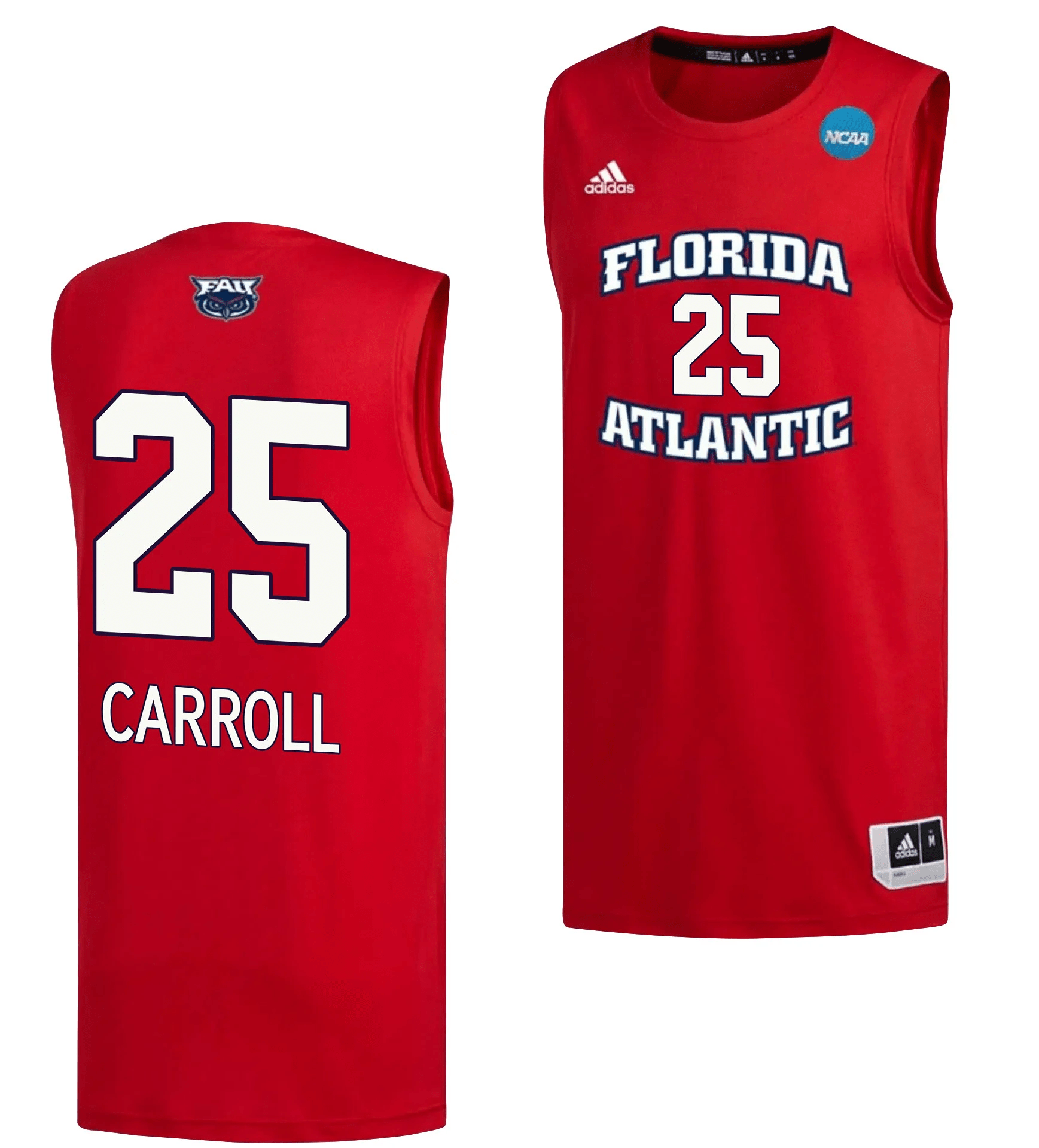Tre Carroll 25 FAU Owls 2023 March Madness- Red NCAA Jersey Men's