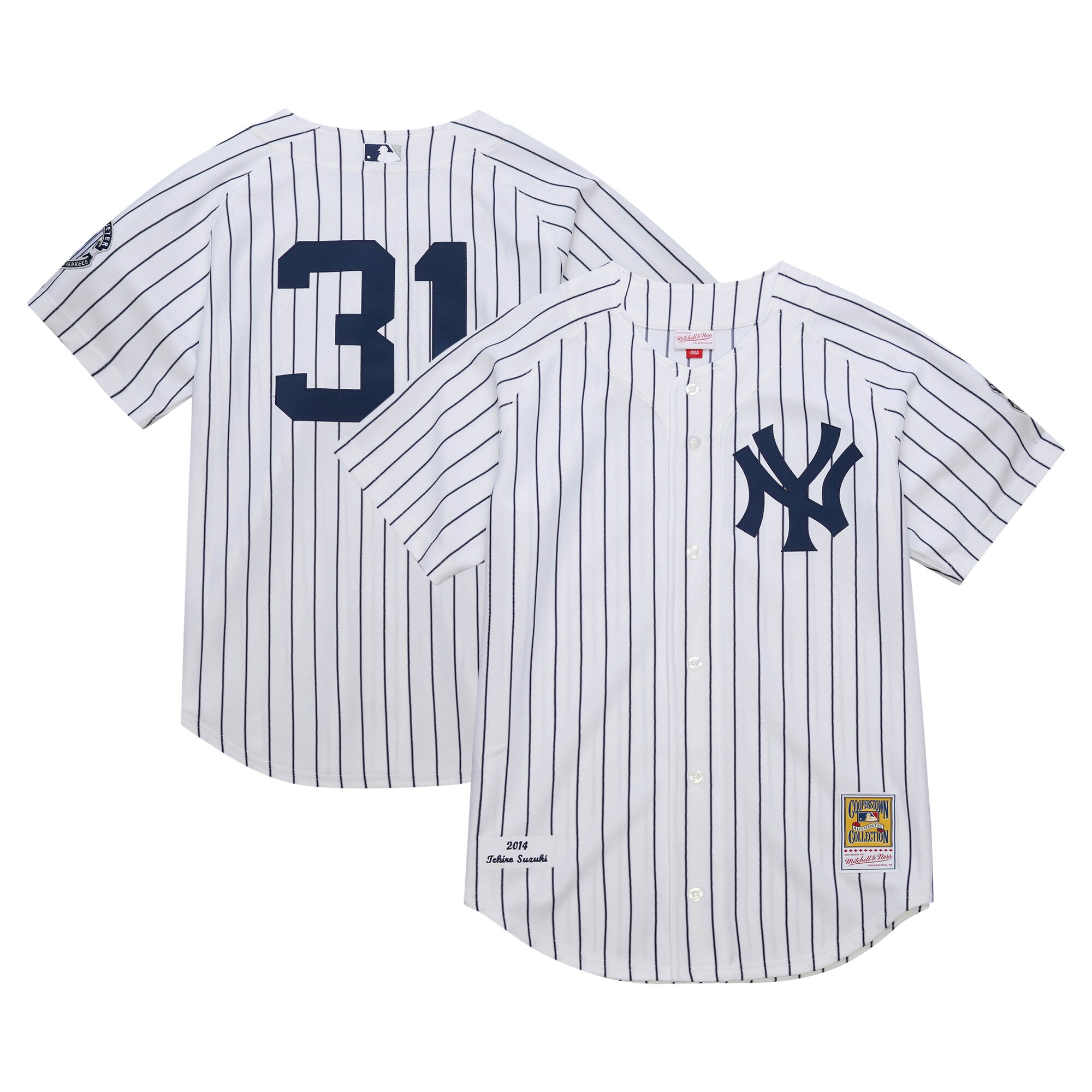 New York Yankees Ichiro Suzuki Mitchell Ness White 2014 Cooperstown Collection Throwback MLB Jersey Men's