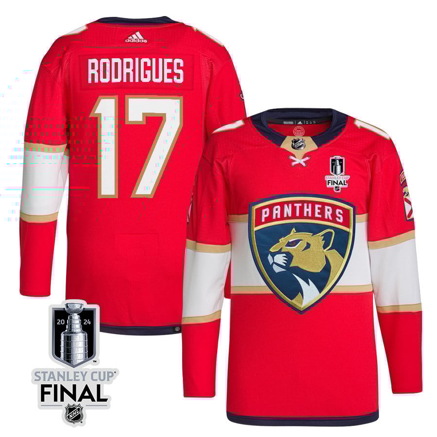 Evan Rodrigues 17 Florida Panthers 2024 STANLEY CUP Final Home Breakaway Red NHL Jersey Men's