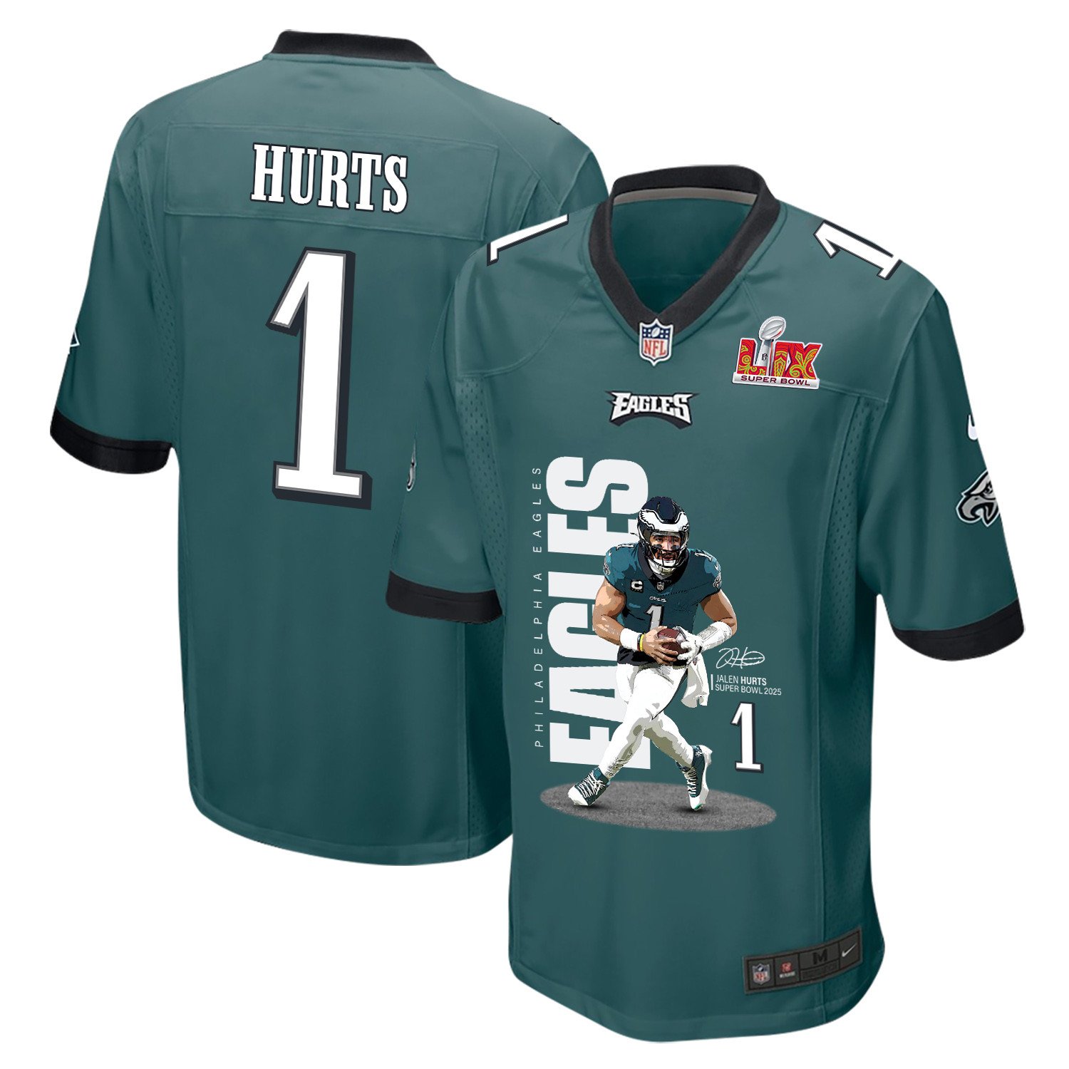 Jalen Hurts 1 Philadelphia Eagles No Hurts, No Glory' Game Midnight Green NFL Jersey Men's