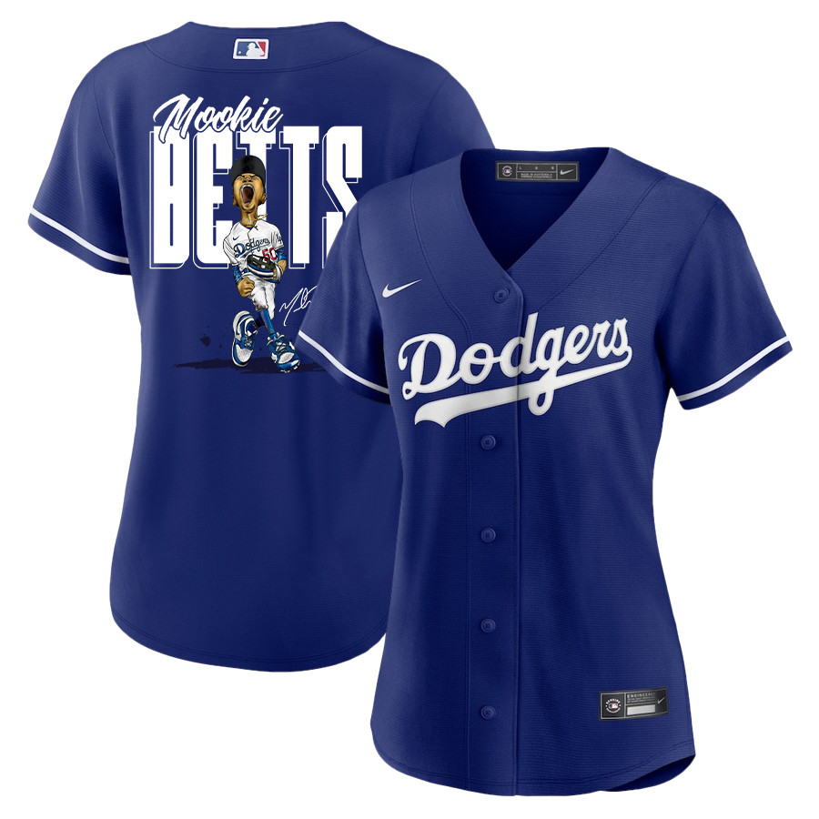 Mookie Betts 50 Los Angeles Dodgers Signed Cartoon 2023 Alternate Player Royal MLB Jersey Women's