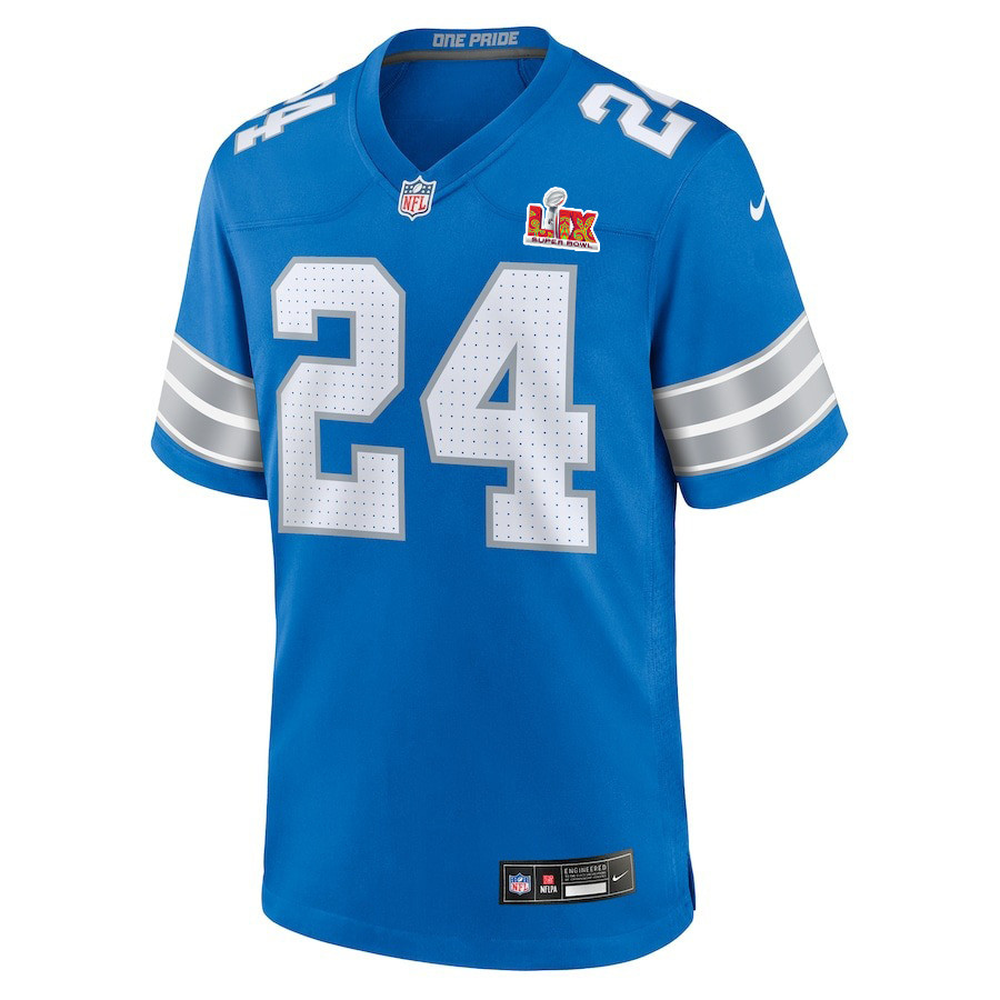 Loren Strickland #24 Detroit Lions Super Bowl LIX Blue NFL Jersey Youth