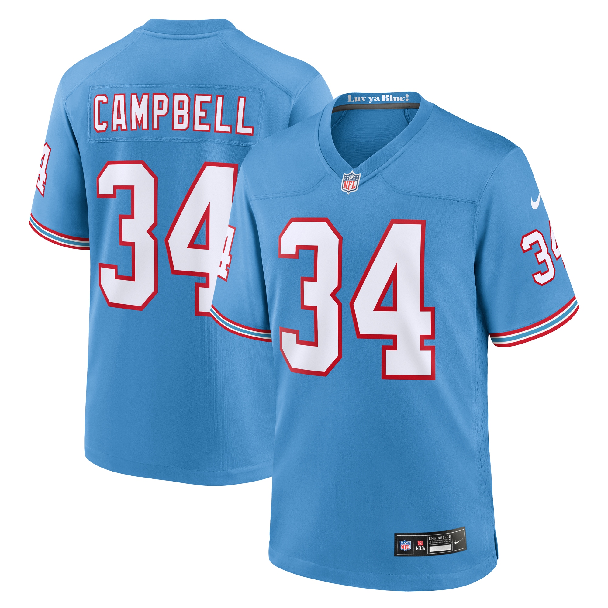 Tennessee Titans Earl Campbell Light Blue Oilers Throwback Retired Player Game NFL Jersey Men's