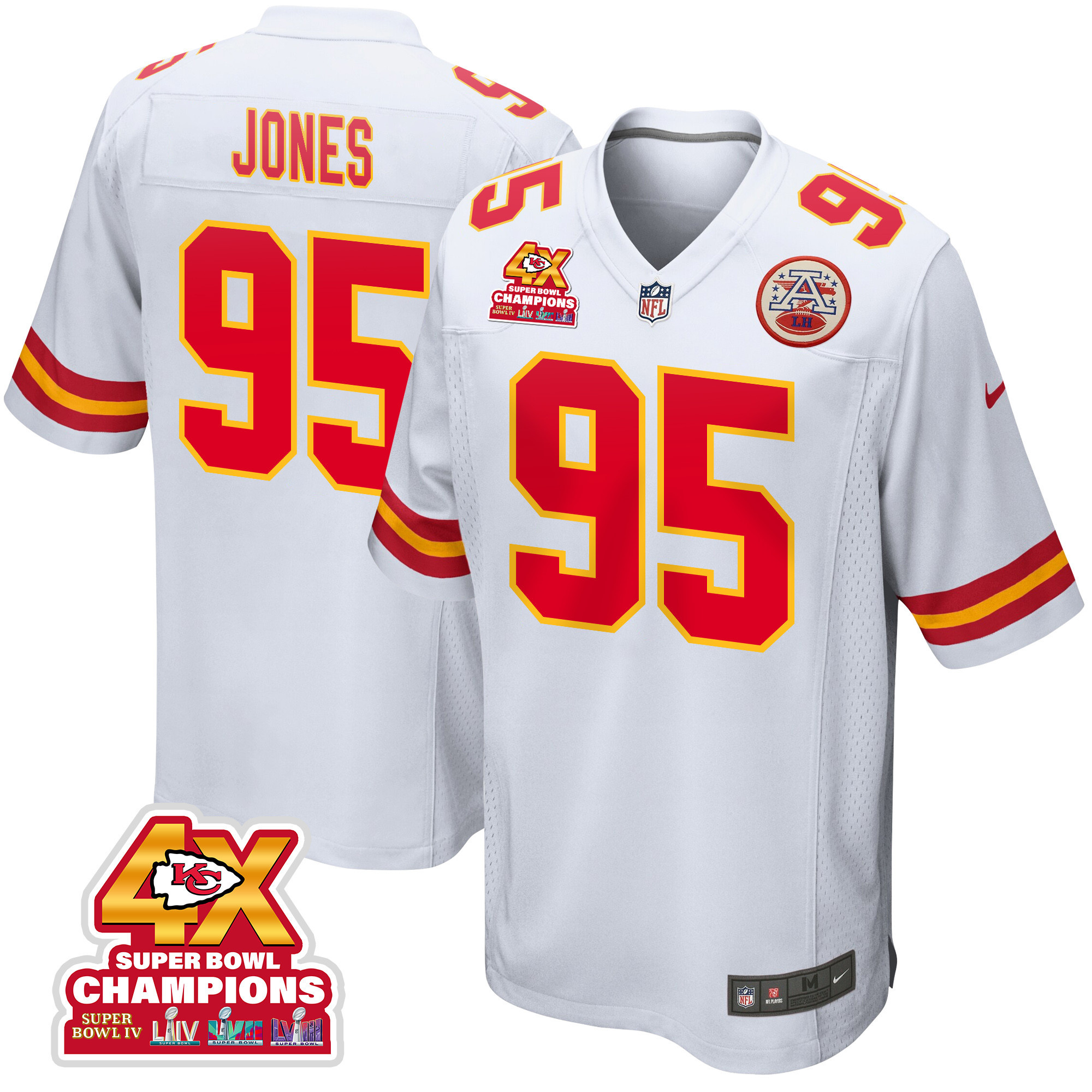 Chris Jones 95 Kansas City Chiefs Super Bowl LVIII Champions 4X Game White NFL Jersey Men's