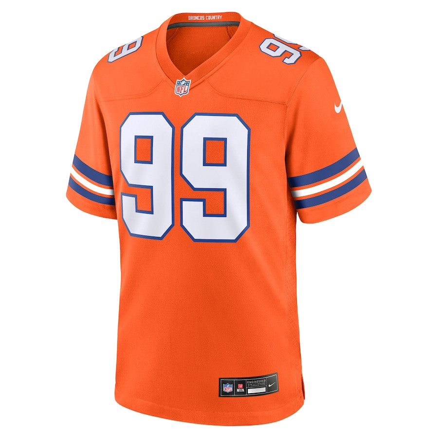 Zach Allen 99 Denver Broncos Mile High Collection 1977 Throwback Player Game Orange NFL Jersey Men's