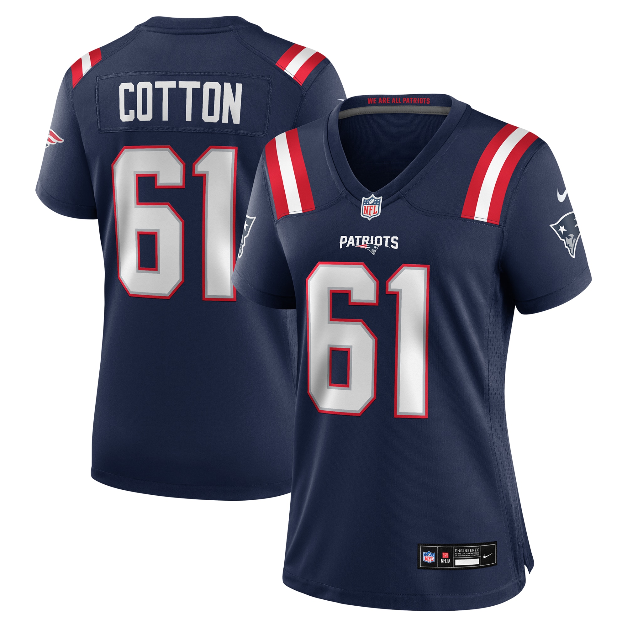 New England Patriots Lester Cotton Sr. Navy Team Game NFL Jersey Women's