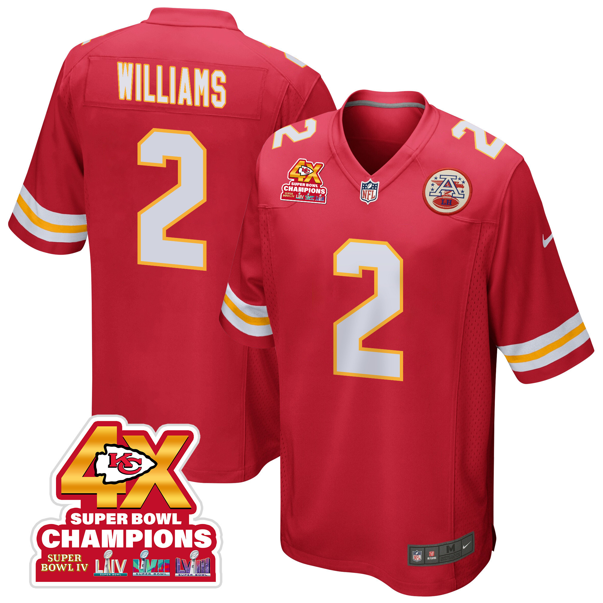 Joshua Williams 2 Kansas City Chiefs Super Bowl LVIII Champions 4X Game Red NFL Jersey Men's