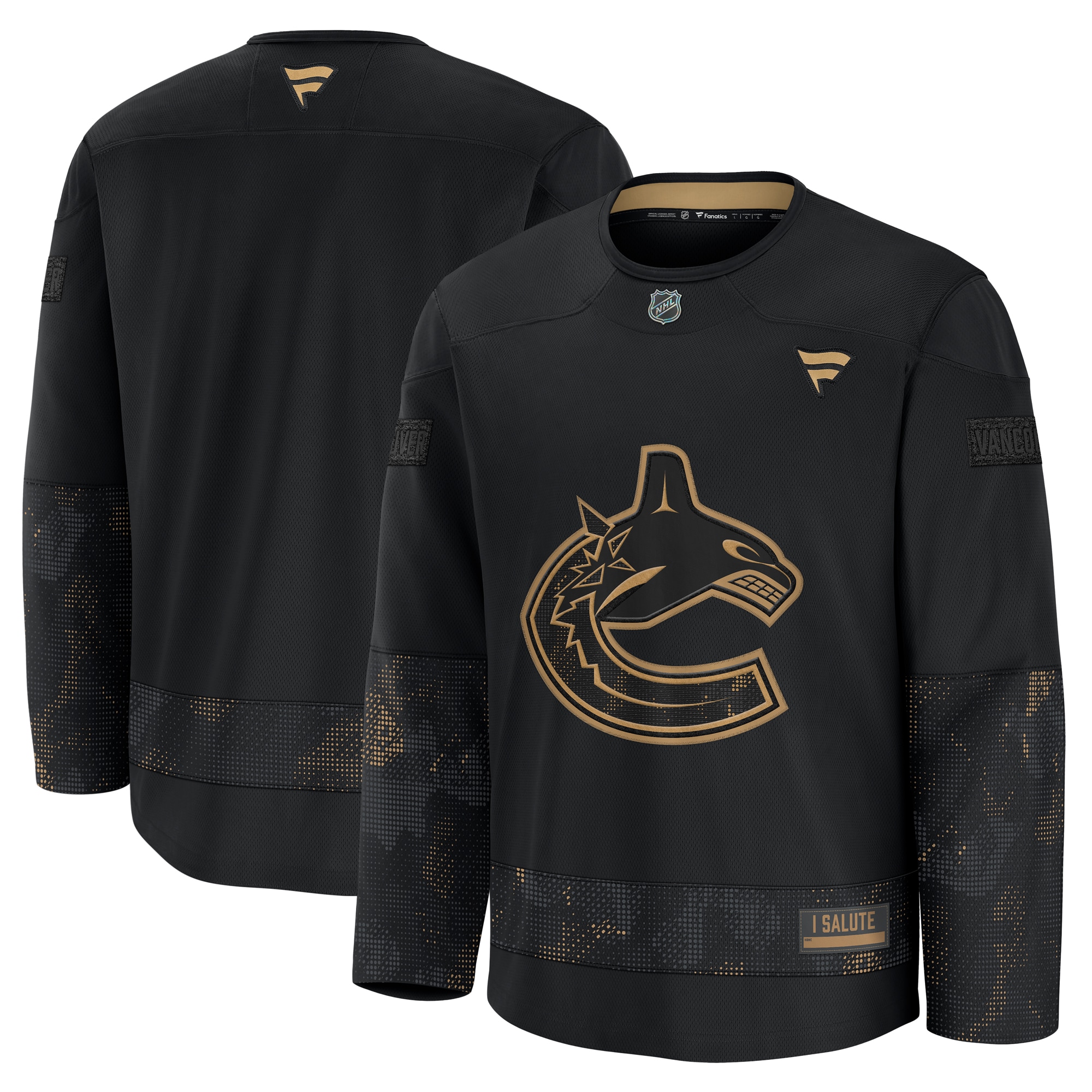 Vancouver Canucks Black 2024 Military Appreciation Practice NHL Jersey Men's